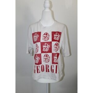 Pressbox Georgia Bulldogs Graphic Tee White Red Checkerboard UGA Shirt Small